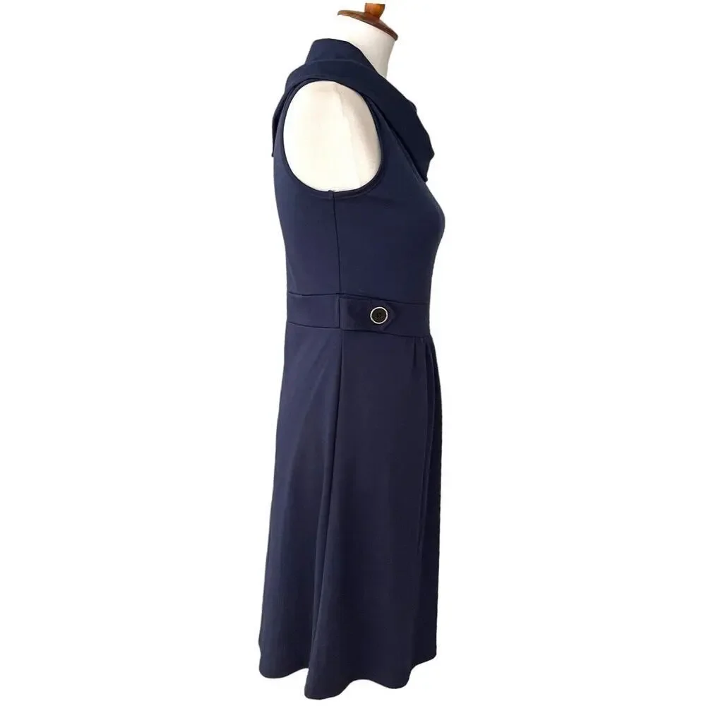 Coco Love Navy Blue Sleeveless Button Cowl Neck A-Line Dress Size Medium - Picture 3 of 8